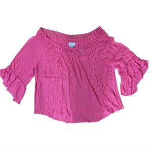 Studio Woman Pink Lace Blouse Wide Neck 3X New With Tags